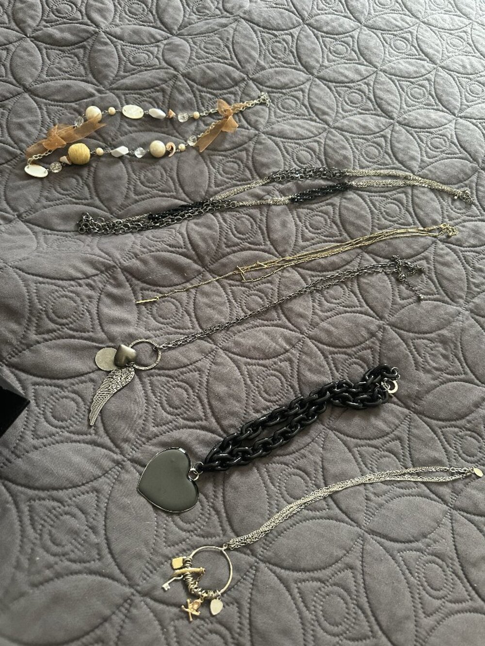 6-piece assortment of Y2K and Boho-style costume jewelry necklaces